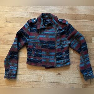 Blue B Collection Cropped Moto Jacket - Multi-Colored Blanket Fabric - Size S